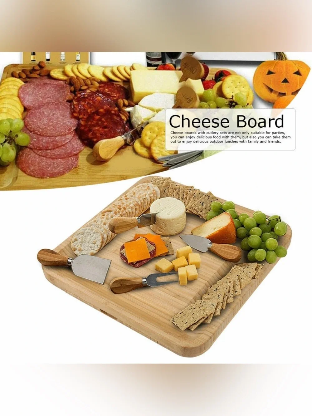 NWT Malvern Bamboo Cheese Board w/ Slide-Out Knife Drawer Natural Wood